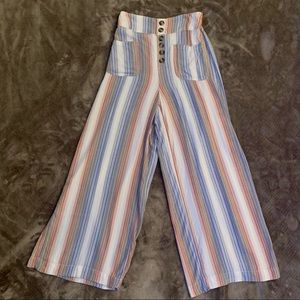 American Eagle High Rise Striped Paperbag Waist Palazzo Pants